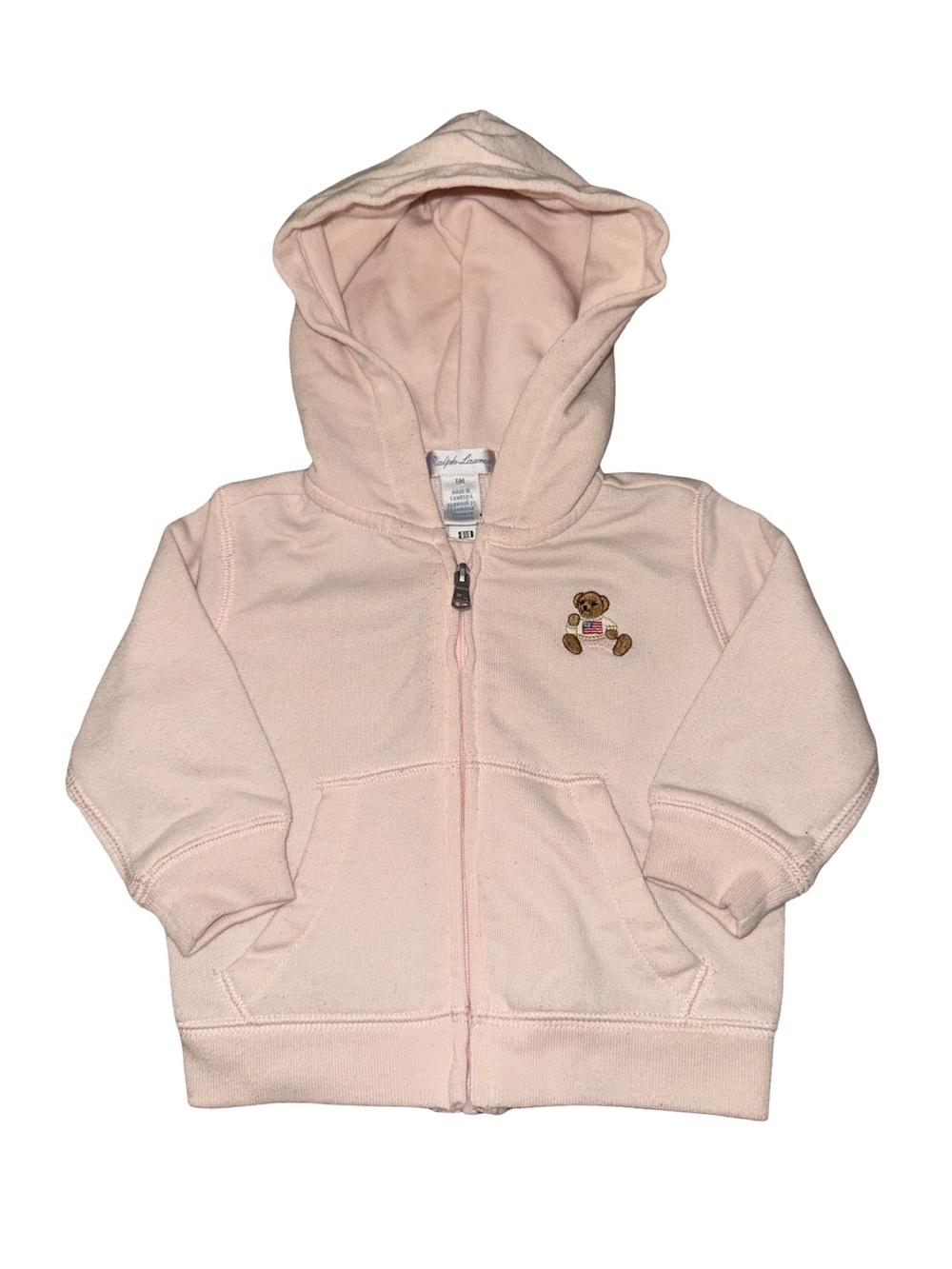 Polo Ralph Lauren baby girls 6M pale pink Embroidered bear full-zip hoodie